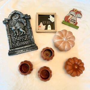 Large Lot Of Spooky Fall Halloween Decor Pumpkin Candles Plaques Signs
